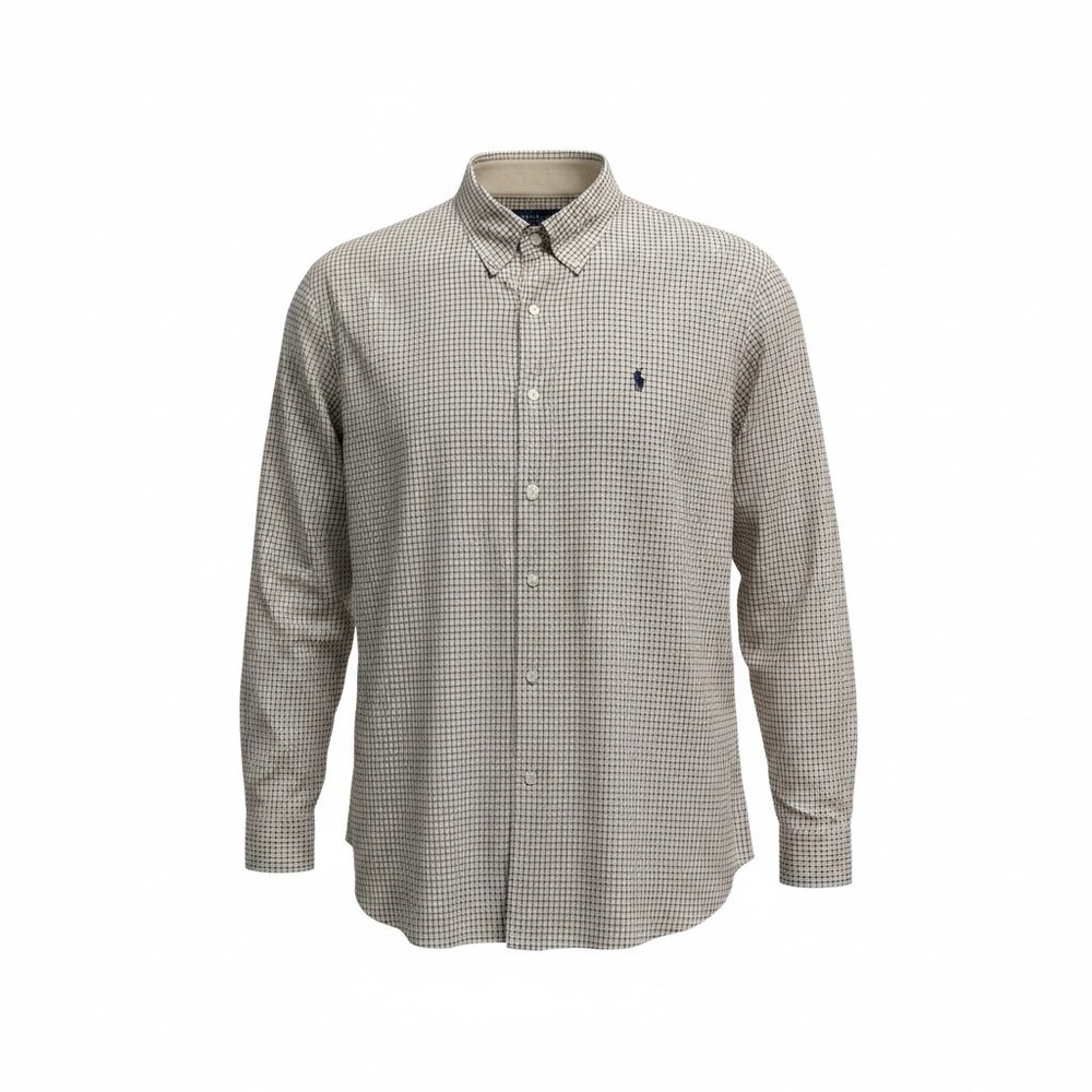 Ralph Lauren Button Down Mens XL Tan Excellent Blake Plaid Cotton Long Sleeve